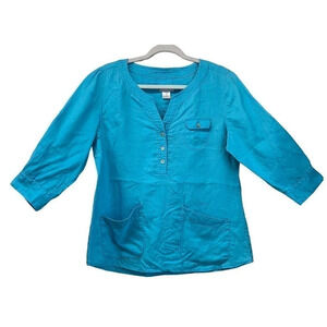 Soft Surroundings Womens Size M Light Blue Pullover Linen Blouse